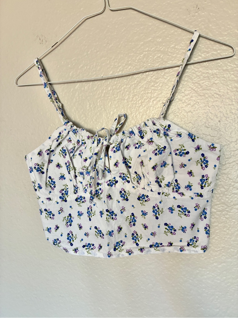Sky & Sparrow 100% Cotton Floral Tie-Front Crop Top White Blue Purple Floral Y2K